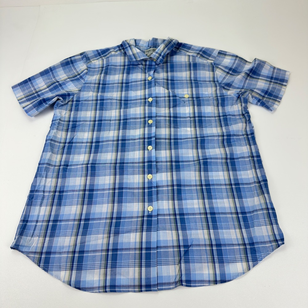 Cabin Creek Womens 16W Blue Plaid Wrinkle Free Short Sleeve Button Down Shirt